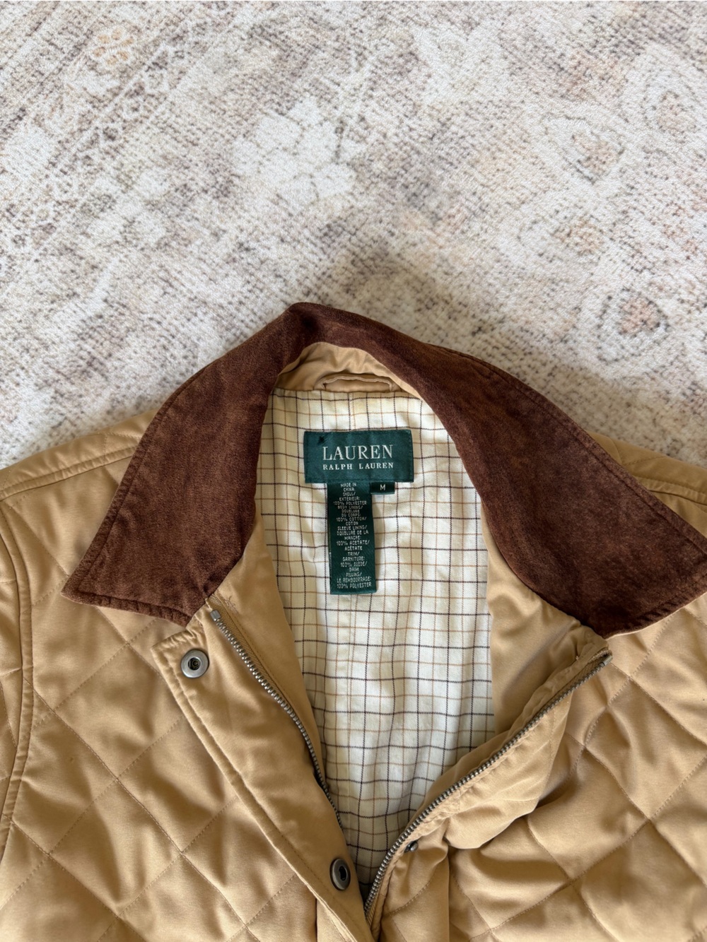 Lauren Ralph Lauren Quilted Utility Jacket in Camel with Brown Corduroy Collar - Picture 2 of 6